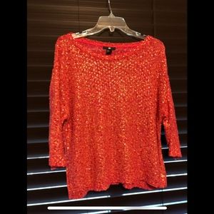 Red and gold sequin sweater